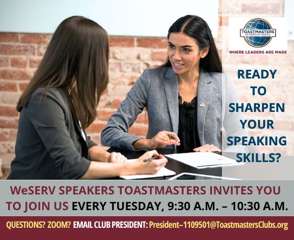Toastmasters WeMARkable Speakers Club meets every Tuesday at 9:30am on ZOOM, email us for the link!